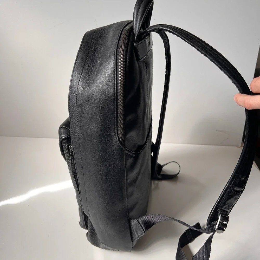 Tumi Morley Backpack Carbon Fiber Black Leather Buckle Laptop Travel Bag